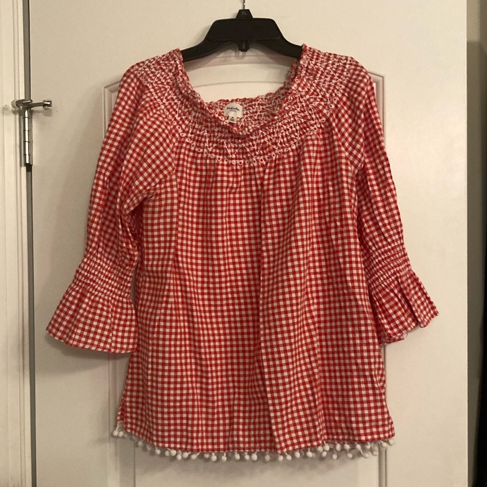 Red and white check top
